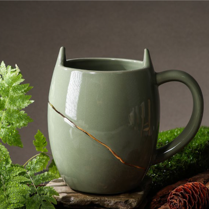 BosilunLife Green Ceramic Cat Mug - 540ml