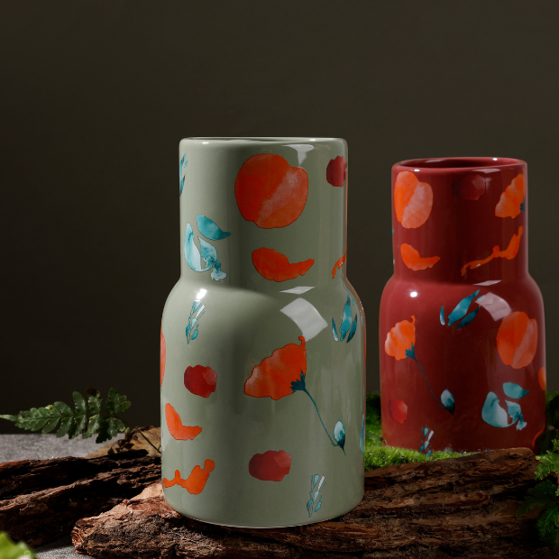 BosilunLife Botanical Flower Vase - Red - 20cm