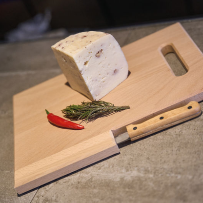 Wooden Cutting Board with Knife