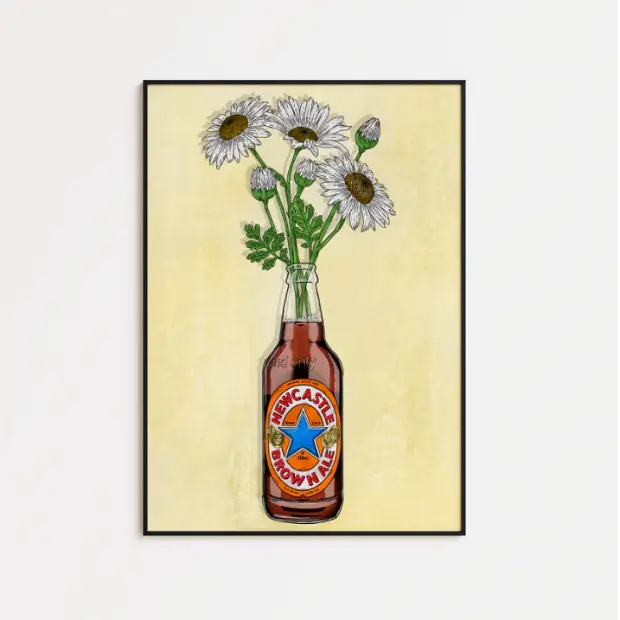 Newcastle Brown & Flowers - A2 Print by Glassware UK