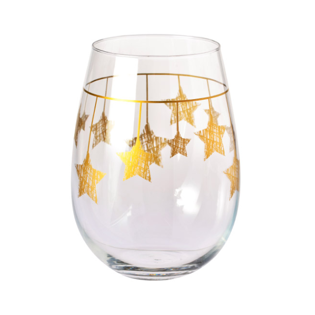 Krosno Star Stemless Wine Glasses - Gold Hanging Stars - 500ml