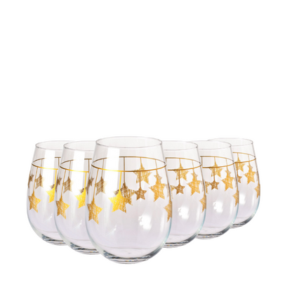 Krosno Star Stemless Wine Glasses - Gold Hanging Stars - 500ml