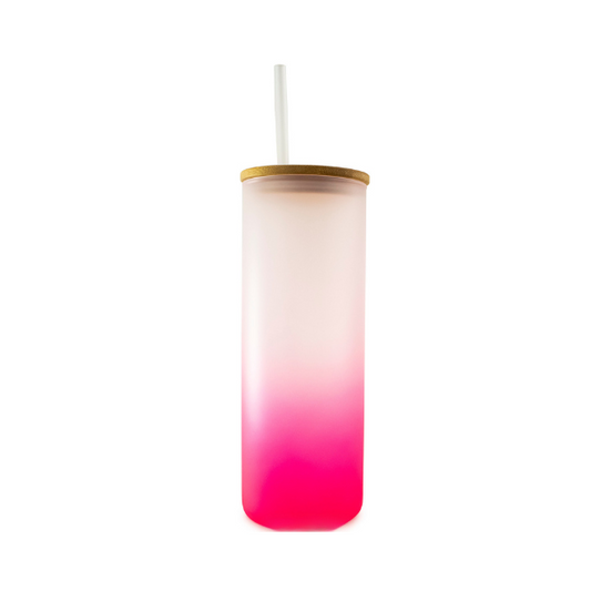 24oz Pink Frosted Glass Tumbler With Straw