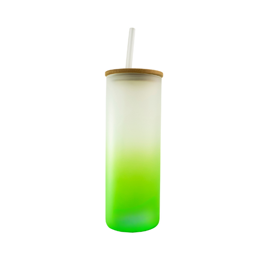 24oz Green Frosted Glass Tumbler With Straw