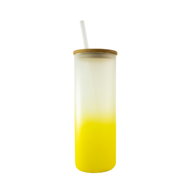 24oz Yellow Frosted Glass Tumbler With Straw