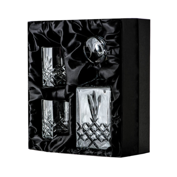 Buckingham Cut 3 Piece Crystal Whisky Set Packaged in Gift Box