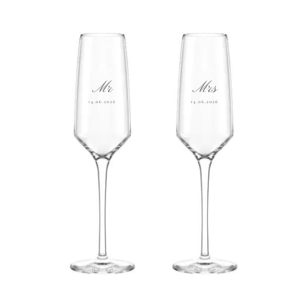 Mr & Mrs - Stolzle Experience Champagne Flute Pair in Gift Box - 190ml