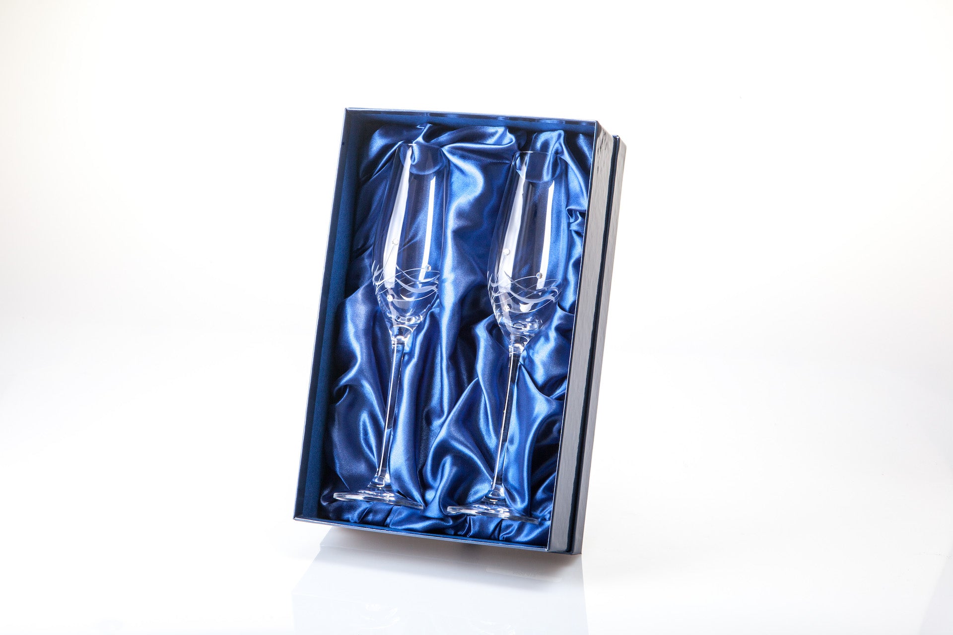 Diamante Champagne Flutes with Elegance Spiral Cutting in Gift Box Set of 2