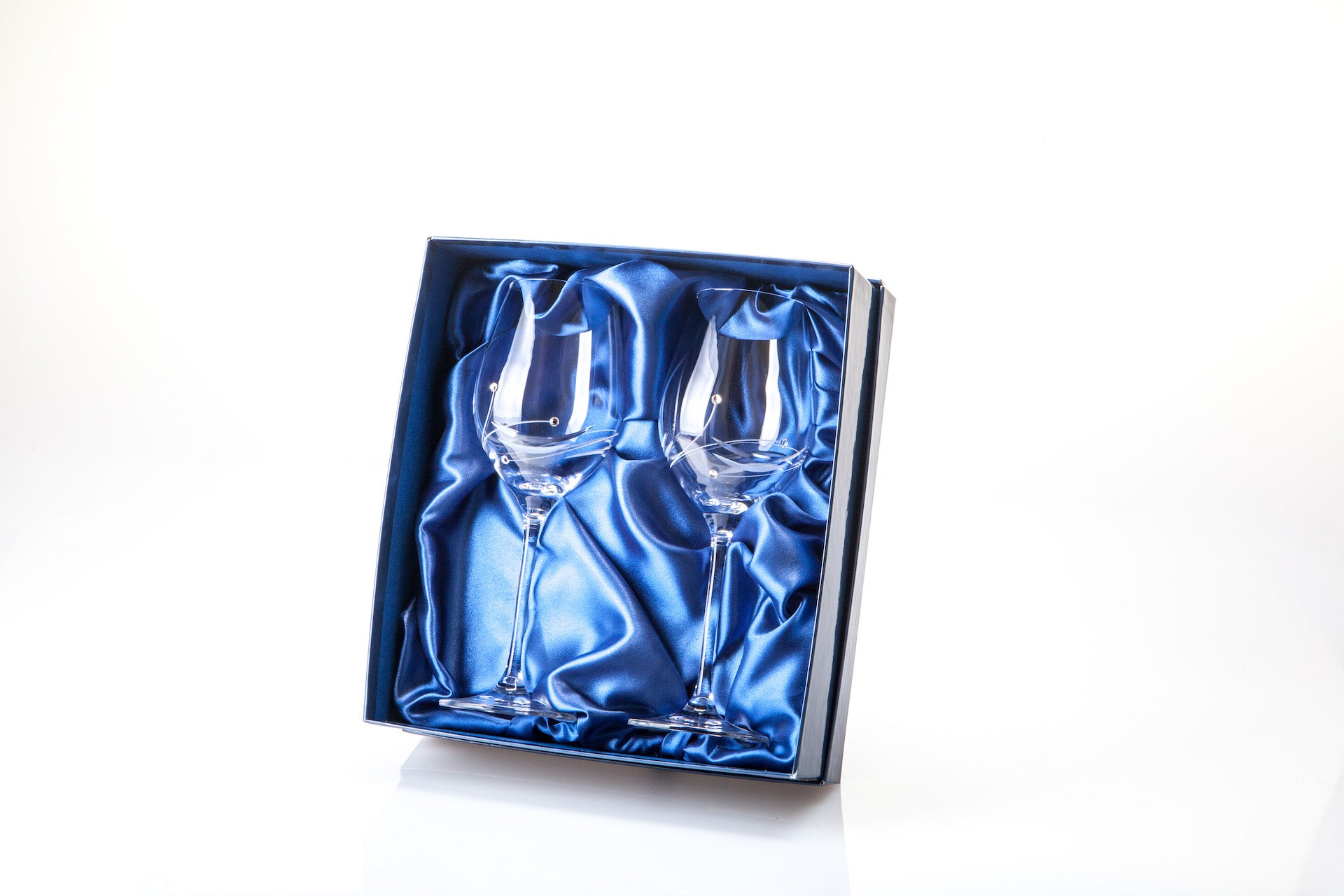 Diamante Wine Glasses with Elegance Spiral Cutting in Gift Box Set of 2