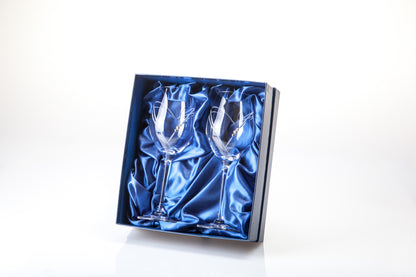 Diamante Wine Glasses with Heart Shaped Cutting in an attractive Gift Box Set of 2