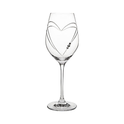 Diamante Wine Glass with Heart Shaped Cutting in Gift Box