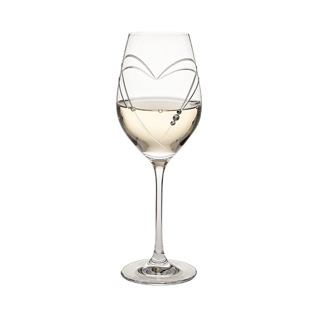 Diamante Wine Glass with Heart Shaped Cutting in Gift Box