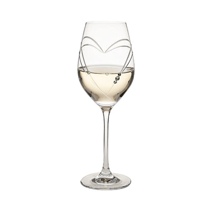 Diamante Wine Glass with Heart Shaped Cutting in Gift Box