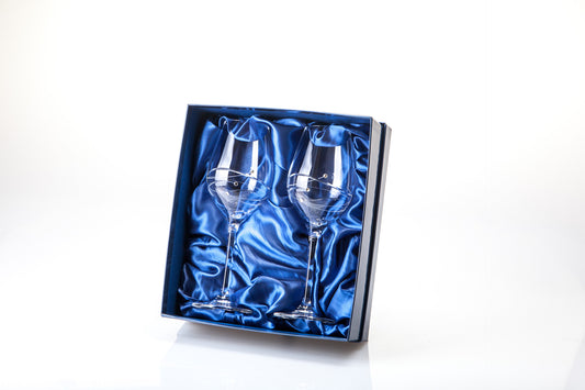 Diamante Wine Glasses with Spiral Design Cutting in an attractive Gift Box Set of 2