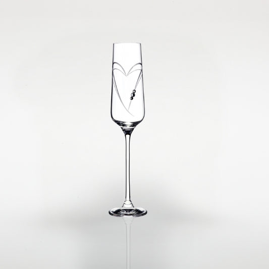 "Just For You" Diamante Champagne Flute with Heart Shaped Cutting in an attractive Gift Box