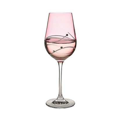 Diamante Pink Wine Glass with Spiral Design Cutting