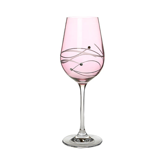 Diamante Pink Wine Glass with Spiral Design Cutting