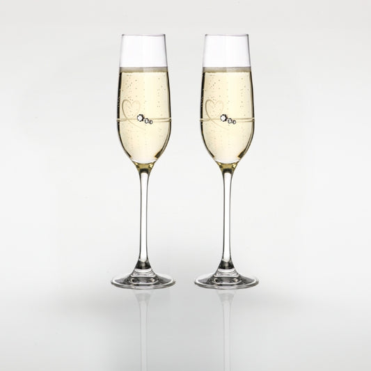 Diamante Petit Champagne Flutes with Heart Design in an attractive Gift Box