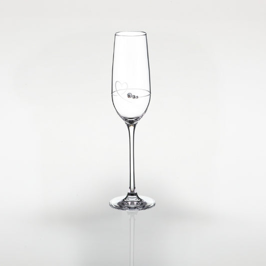 Diamante Petit Champagne Flute with Heart Design in an attractive Gift Box