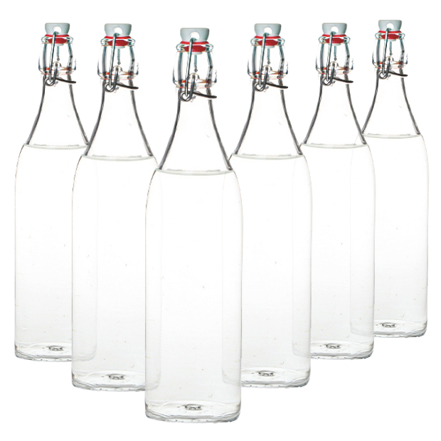 Bormioli Rocco Round Swing Top Bottle - 1 Litre  - Set of 6