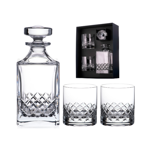 Grovesnor Cut 3 Piece Crystal Whisky Set - In Gift Box