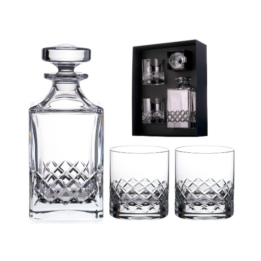 Grovesnor Cut 3 Piece Crystal Whisky Set - In Gift Box