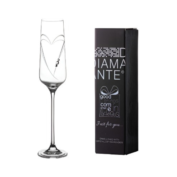 Diamante "Just For You" Champagne Flute with Heart Shaped Cutting in an attractive Gift Box