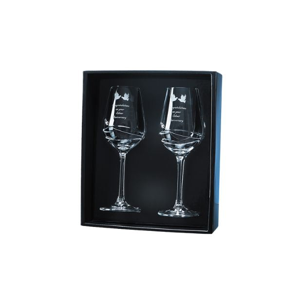 Diamante Wine Glass Pair with Modena Spiral Cutting in an attractive Gift Box