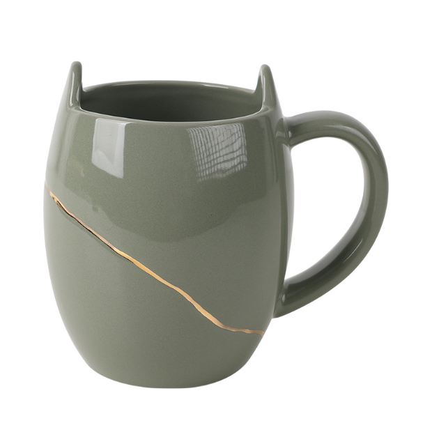 BosilunLife Green Ceramic Cat Mug - 540ml