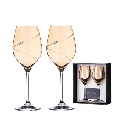 Diamante Amber Lustre Silhouette Wine Glasses with Swarovski Crystals in Gift Box