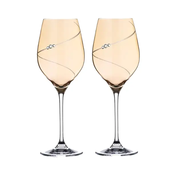 Diamante Amber Silhouette Wine Glasses with Swarovski Crystals in Gift Box
