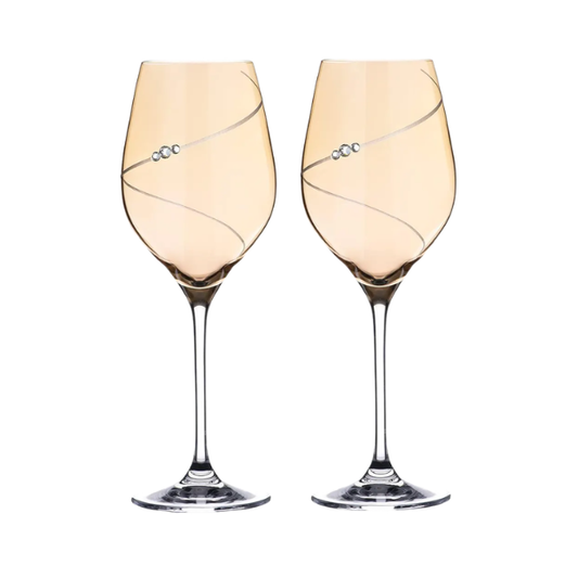 Diamante Amber Lustre Silhouette Wine Glasses with Swarovski Crystals in Gift Box
