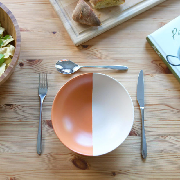 Burnt Orange Dipped Stoneware Pasta Bowl - 20.5cm 