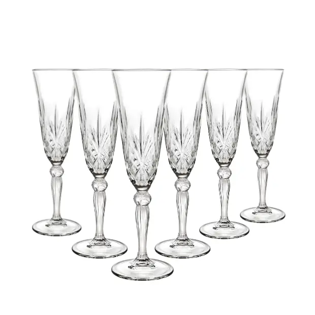 Melodia Glass Champagne Flutes - Set of 6 - 160ml