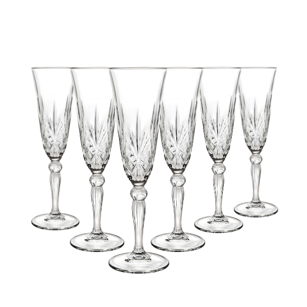 Melodia Glass Champagne Flutes - Set of 6 - 160ml