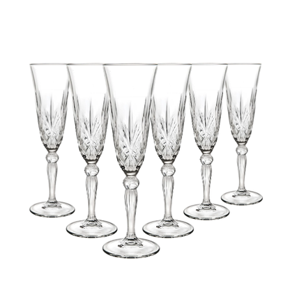 Melodia Glass Champagne Flutes - Set of 6 - 160ml