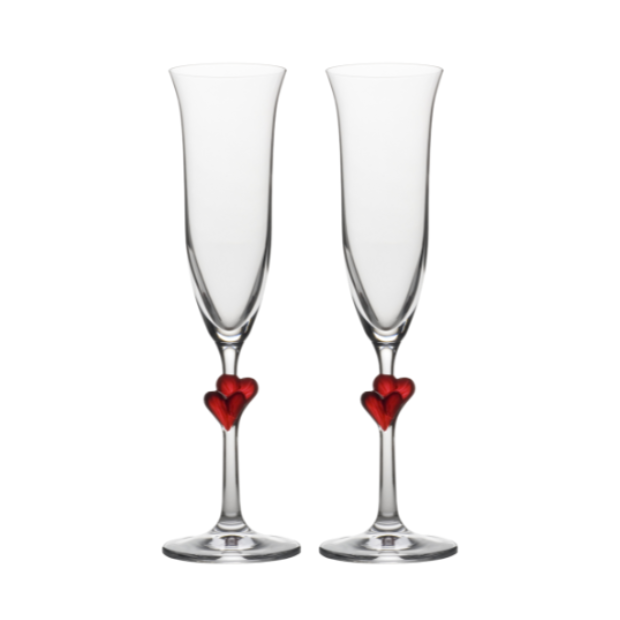 L'Amour A Pair of Red Heart Champagne Flutes in an Attractive Gift Box