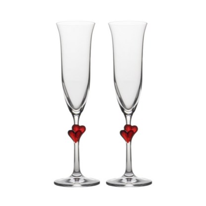 L'Amour A Pair of Red Heart Champagne Flutes in an Attractive Gift Box