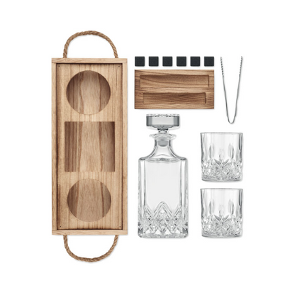 Luxury Whiskey Set in Wooden Crate Tray