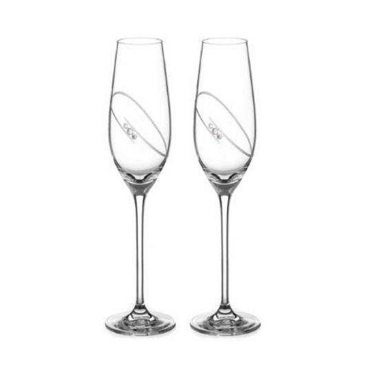 Diamante His & Hers Champagne Flutes with Orbital Design in an attractive Gift Box