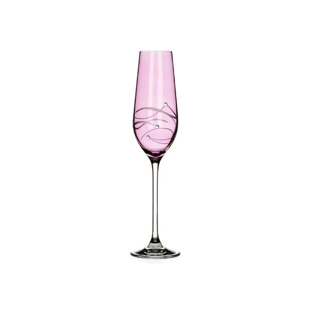 Diamante Pink Champagne Flute with Spiral Design Cutting