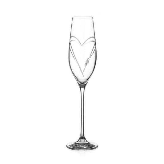 Diamante Champagne Flute with Heart Shaped Cutting in Gift Box