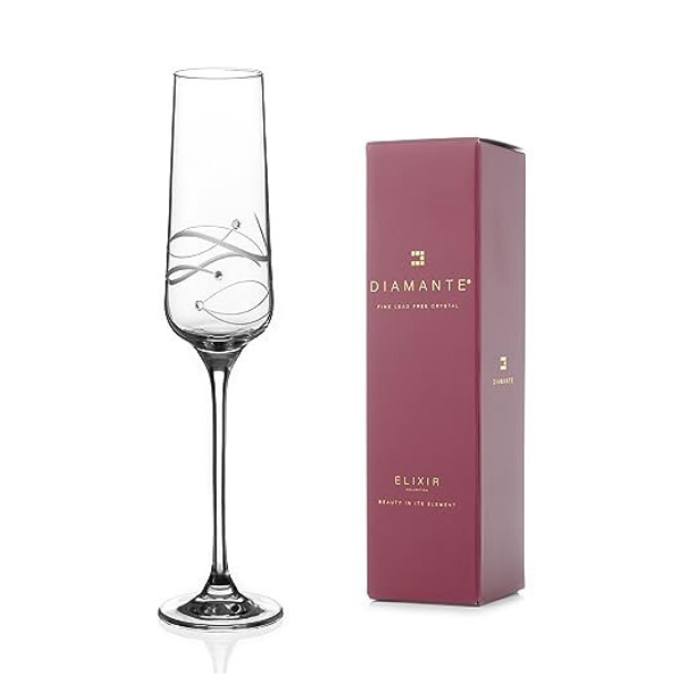 Diamante "Just For You" Champagne Flute with Spiral Design Cutting in an attractive Gift Box