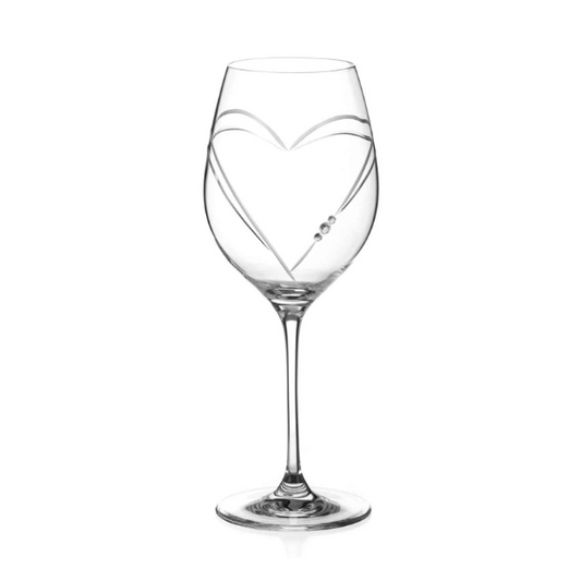 Diamante "Just For You" Wine Glass with Heart Shaped Cutting in an attractive Gift Box