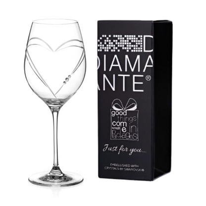 Diamante "Just For You" Wine Glass with Heart Shaped Cutting in an attractive Gift Box