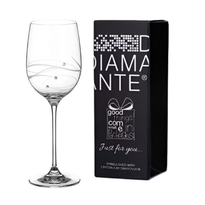 Diamante "Just For You" Wine Glass with Spiral Design Cutting in an attractive Gift Box