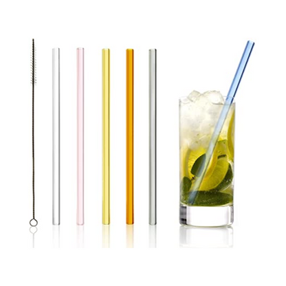 Stolzle Multi-Colour Glass Drinking Straws with Cleaning Brush