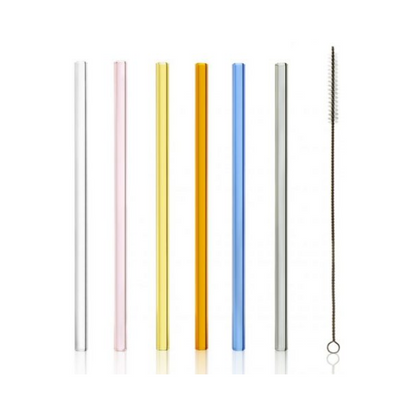 Stolzle Multi-Colour Glass Drinking Straws with Cleaning Brush