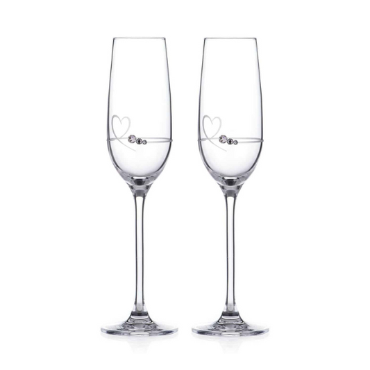 Diamante Petit Champagne Flutes with Heart Design in an attractive Gift Box