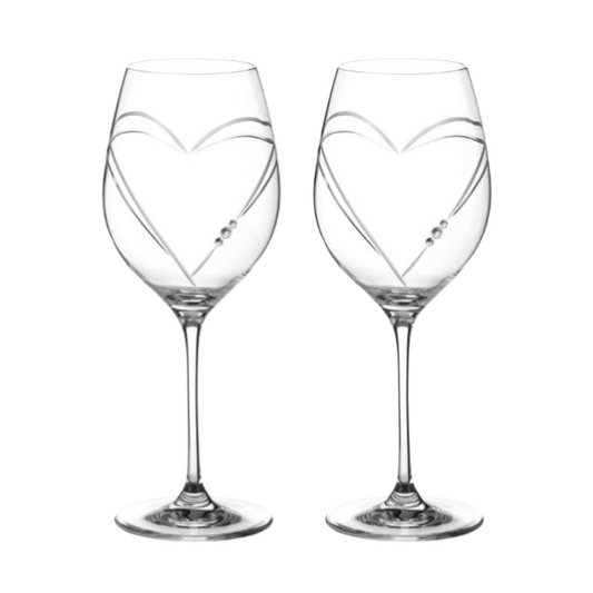 Diamante Wine Glasses with Heart Shaped Cutting in an attractive Gift Box